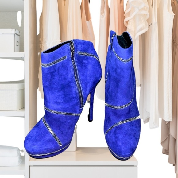 Colin Stuart Size 9B Booties Zipper Violet Blue Platform Stiletto Boots Cocktail - Picture 1 of 14